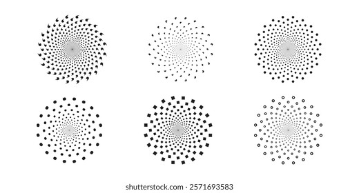 Abstract Point Dot Patterns in Black and White - Circular Gradient Design Elements.