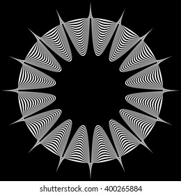 Abstract pointed element. Pointed, spiky shape blending into a circle. Geometric artistic element