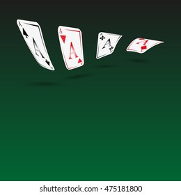 Abstract poker aces on green colorful abstraction background