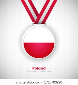 Abstract Poland country flag on medal vector. Happy Independence day of Poland background with creative typography.