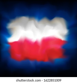 Abstract poland flag on dark blue sky background for creative design. Poland flag banner design. Blurred abstract background. Polish national patriotic vector, template