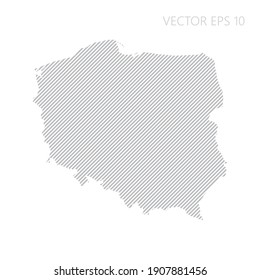 Abstract Poland map with gray diagonal lines. Poland stripes map. Vector illustration EPS10.