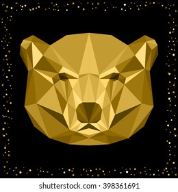 Abstract polar bear. Golden texture. Cartoon portrait for use in design for card, invitation, poster, banner, placard, diary, journal, notebook, album, sketch book cover. 
