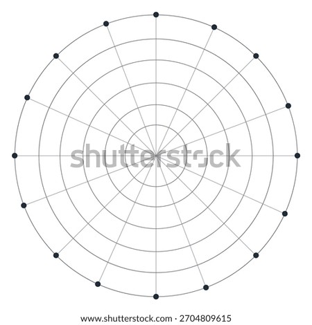 Abstract Polar Grid Diagram with Concentric Circles, Radial Lines, and Data Points for Geometric or Mathematical Visualizations.