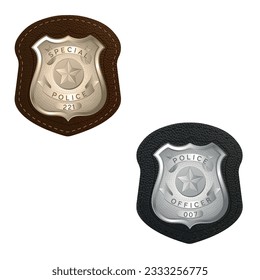 Abstract police badges on leather underlyings in realistic style