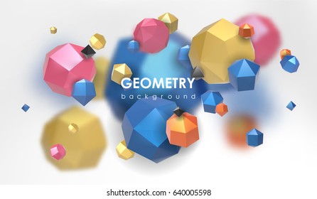 Abstract poligonal background. 3d render illustration. Geometric background with low-poly elements.