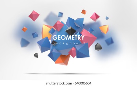 Abstract poligonal background. 3d render illustration. Geometric background with low-poly elements.