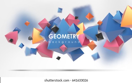 Abstract poligonal background. 3d render illustration. Geometric background with low-poly elements.