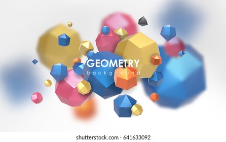 Abstract poligonal background. 3d render illustration. Geometric background with low-poly elements.