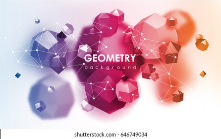 Abstract poligonal background. 3d render illustration. Geometric background with low-poly elements.