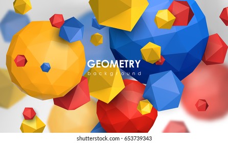 Abstract poligonal background. 3d render illustration. Geometric background with low-poly elements.