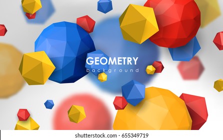 Abstract poligonal background. 3d render illustration. Geometric background with low-poly elements.