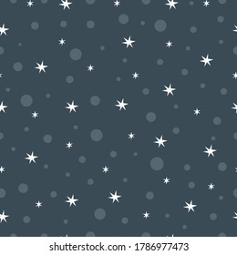 Abstract polka dot background Seamless pattern with gray circles and stars Design for publications, posters, fabrics, textiles. Vector illustration