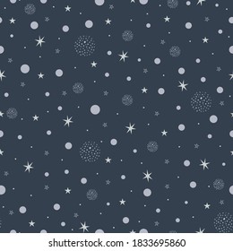 Abstract polka dot background Seamless pattern with gray circles and stars Design for publications, posters, fabrics, textiles. Vector illustration