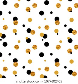 Abstract polka dot pattern with gold glitter effect. Confetti celebration, Falling golden abstract decoration for party, birthday celebrate, anniversary or event, festive. Vector illustration