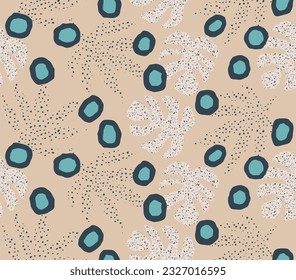 abstract polka dot tropical leaf seamless pattern.