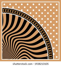 Abstract, Polka dot, wavy line on brown background. Vector design patch for print, textile, scarf design. EPS10 Illustration.