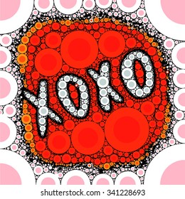 Abstract polka dots background with oxxo text together and vibrant background with vibrant color together for use in design andvector print pattern. For fashion and graphic design. T shirt print,