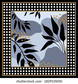 Paquetes de polka abstractos con fondo tropical. Vector cuadrado para impresión, tela, diseño de bufanda.