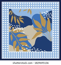 Abstract polka dots with tropical  background. Square vector for print, fabric, scarf design.