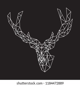 Abstract poly deer white in black vector illustration, concept. Polygonal, geometry, triangle, low poly.