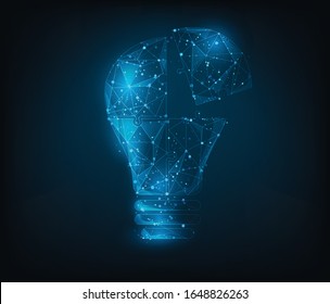 Abstract poly line and point light bulb jigsaw on blue dark blue background. idea link internet connection. Business success concept. Vector illustration in flat design. creative thinking symbol.