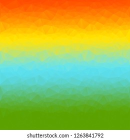 Abstract polygon background with colors of sunset, clouds and grass. Pattern composed of triangles.