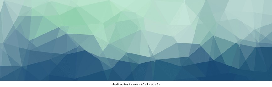 Fundo de polígono abstrato com tons de gradiente de verde e azul criando uma textura geométrica calma.