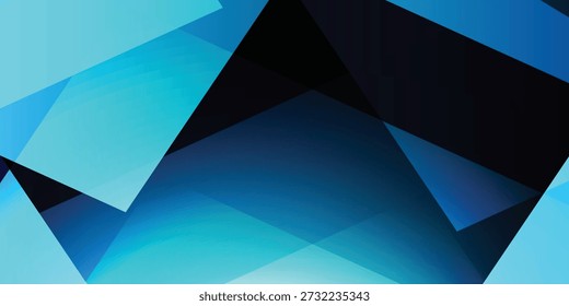Fondo de polígono Abstractas: triángulos y cuadriláteros azules en capas en estilos translúcidos y opacos. Un fondo abstracto visualmente atractivo compuesto de polígonos translúcidos y opacos superpuestos, principalmente triángulos y cuadriláteros. La paleta de colores va desde el cian claro hasta el azul marino profundo, con acentos negros que agregan contraste y profundidad. La disposición en capas y en ángulo crea una sensación dinámica de movimiento y dimensionalidad. Ideal para su uso en arte digital, presentaciones modernas, diseño de interfaz de usuario, diseños editoriales y gráficos de marca. Adecuado tanto para uso comercial como de Uso editorial en impresos y plataformas digitales.