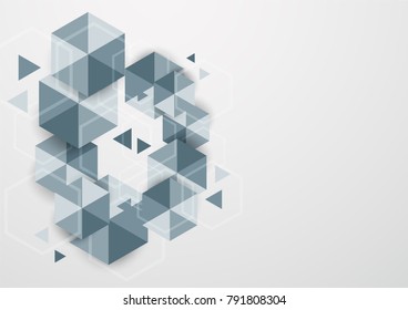 Abstract polygon background with text space. Template in blue tone for presentation, cover, magazine, brochure and web banner. Flat vector design with drop shadow.