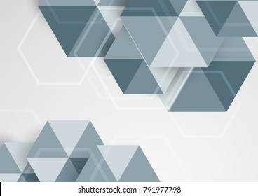 Abstract polygon background with text space. Template in blue tone for presentation, cover, magazine, brochure and web banner. Flat vector design with drop shadow.