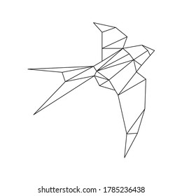 Abstract polygon bird. Black geometric outline of a bird. Contour for tattoo, logo, emblem and design element.