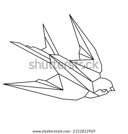 Abstract polygon bird. Black geometric outline of a bird. Contour for tattoo, logo, emblem and design element