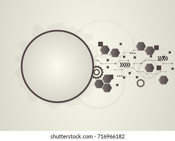 Abstract polygon, circle and gear in brown theme with technological concept.
