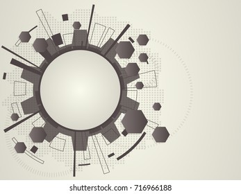 Abstract polygon, circle and gear in brown theme with technological concept.