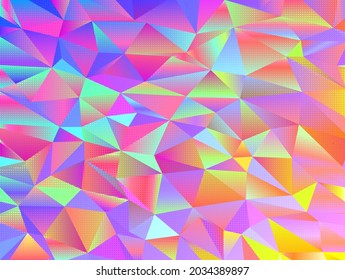 Abstract polygon color background, with brightly colored gradient triangles, and soft halftone texture.