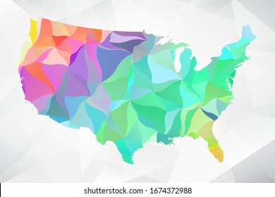 Abstract Polygon Colorful Map - Vector illustration Low Poly Color Pastel United States of America Map. Vector eps10.