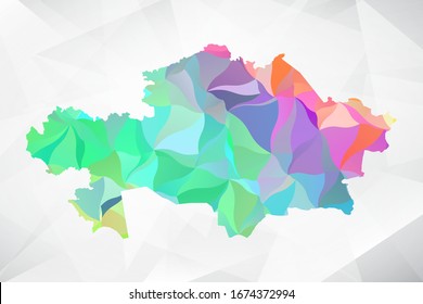Abstract Polygon Colorful Map - Vector illustration Low Poly Color Pastel Kazakhstan Map. Vector eps10.