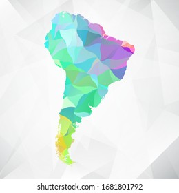 Abstract Polygon Colorful Map - Vector illustration Low Poly Color Pastel South America Map. Vector eps10.