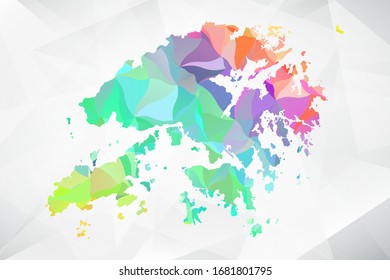 Abstract Polygon Colorful Map - Vector illustration Low Poly Color Pastel Hong Kong Map. Vector eps10.