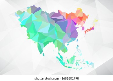Mapa abstracto de color de polígono - Ilustración vectorial de bajo color pastel de color Asia Mapa. Vector eps10.