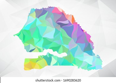 Abstract Polygon Colorful Map - Vector illustration Low Poly Color Pastel Senegal Map. Vector eps10.