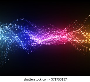 Abstract polygon flow. Digital network technology style illustration. Wave of dots lines and triangles.