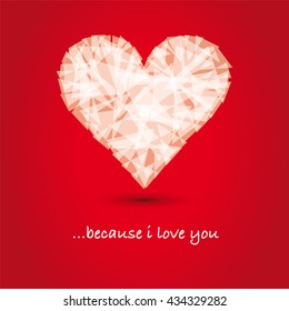 abstract polygon heart shape on red background