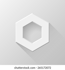 Abstract polygon, hex badge, blank button template flat designed shadow and light background for web user interfaces, UI, applications and apps. Vector illustration.