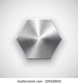 Abstract polygon, hex badge, button template with realistic shadow and light background for internet sites, web user interfaces, UI, applications, apps and business presentations. Vector illustration.