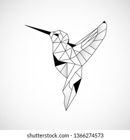 Abstract polygon hummingbird. Black geometric outline of a bird. Contour for tattoo, logo, emblem and design element.