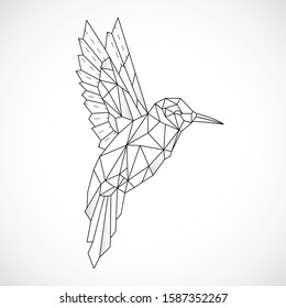 Abstract polygon hummingbird. Black geometric outline of a bird. Contour for tattoo, logo, emblem and design element.