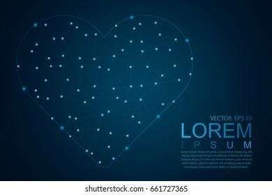 Abstract polygon lines of Heart on a dark background. Polygonal space low poly with connecting points and lines. Vector illustration eps 10.