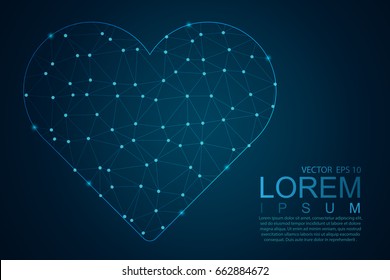 Abstract polygon lines of Heart on a dark background. Polygonal space low poly with connecting points and lines. Vector illustration eps 10.